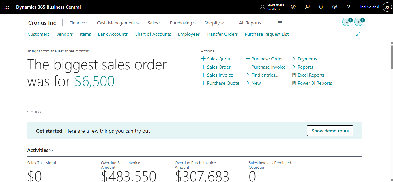 dynamics business central dashboard
